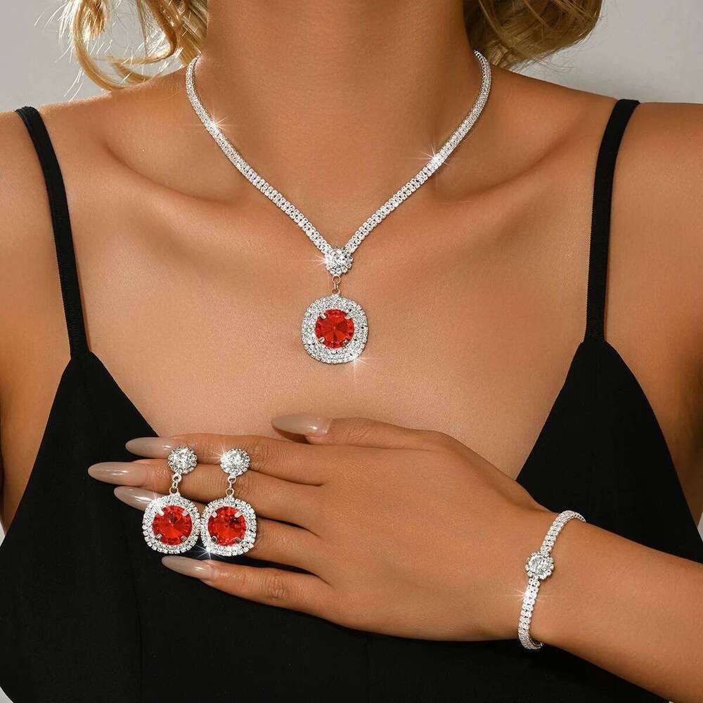 Fine Flashing Crystal Necklace Earrings Set Bridal Jewelry Wedding Dress Dinner Accessories Z260313