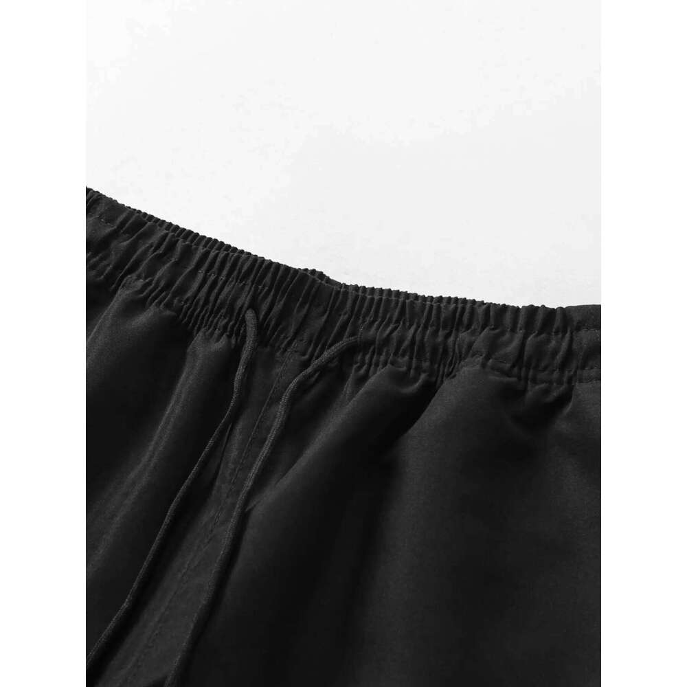 Plain Regular Style with Drawstrings Elastic Waistband, Large Flap Pocket Pants Design, Casual Shorts, Suitable for Summer Basketball, Beach Vacation,