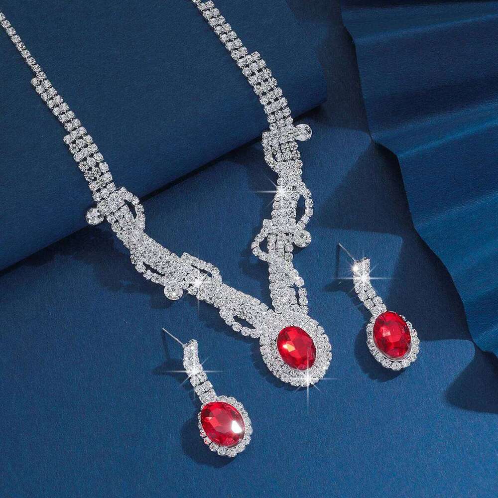 Women's fashionable gorgeous geometric flower round rhinestone set, elegant and high-end jewelry set Z260313