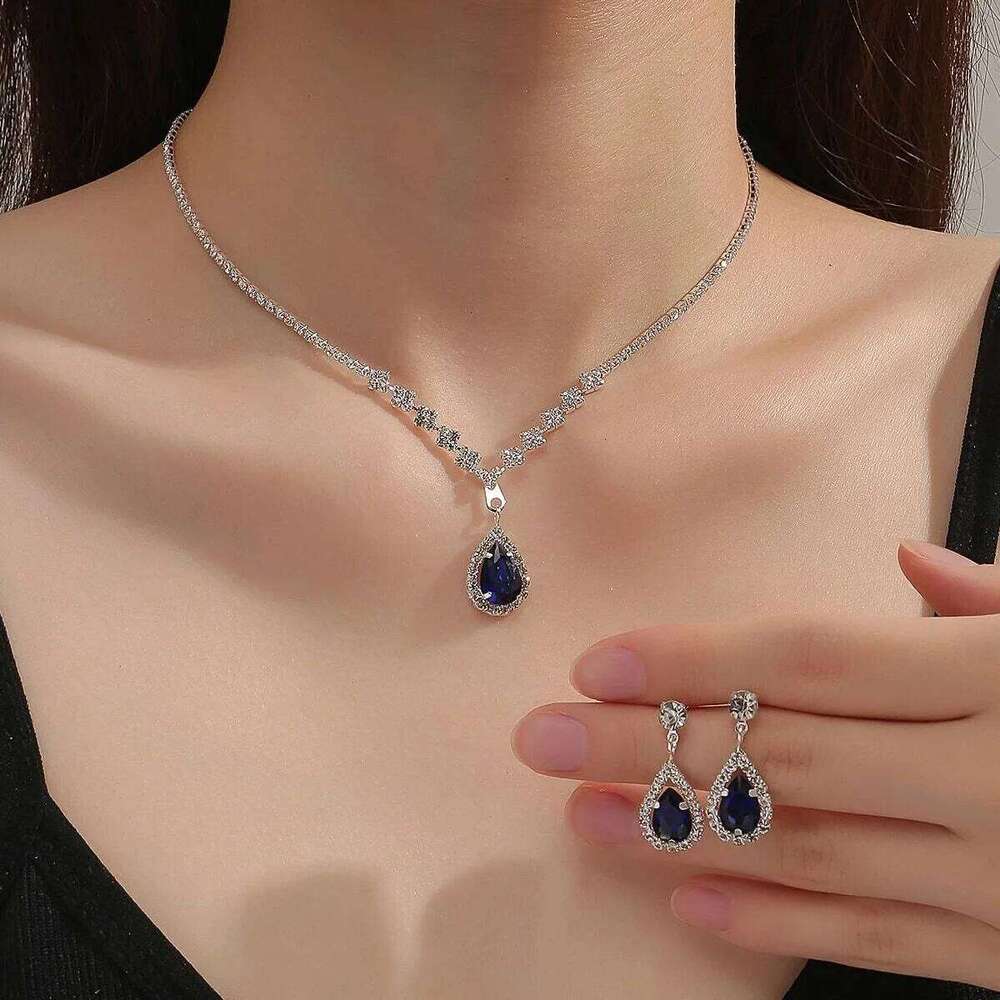 3PC Season Women's Fashion Copper Inlaid Water Drop Necklace Earrings Jewelry Set Wedding Banquet Party Holiday Gift Z260313