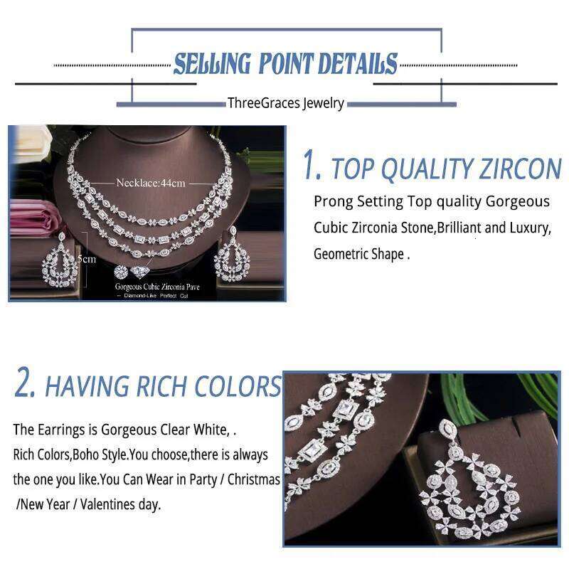 ThreeGraces Brilliant White Cubic Zirconia 3 Layers Big Nacklace Earrings Bridal Wedding Engagemen Jewelry Set for Women TZ542 Z260313