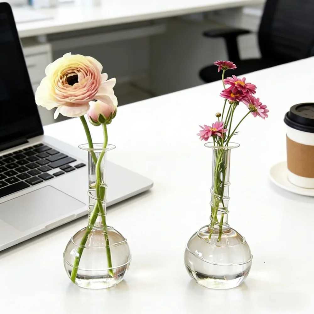 Transparent Glass Vase Decoration Desktop Simple Water Nourishing Vase Fresh Flowers Fine Mouthed Vase Living Room Decoration Y260314