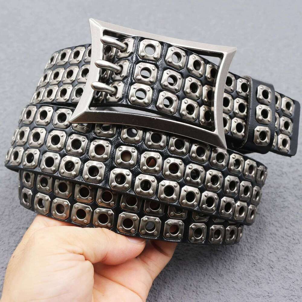 Three pin buckle Genuine Subculture Goth Rivet Trend Punk Leather Men's and Women's Hip-hop Y2K Belt Z260226