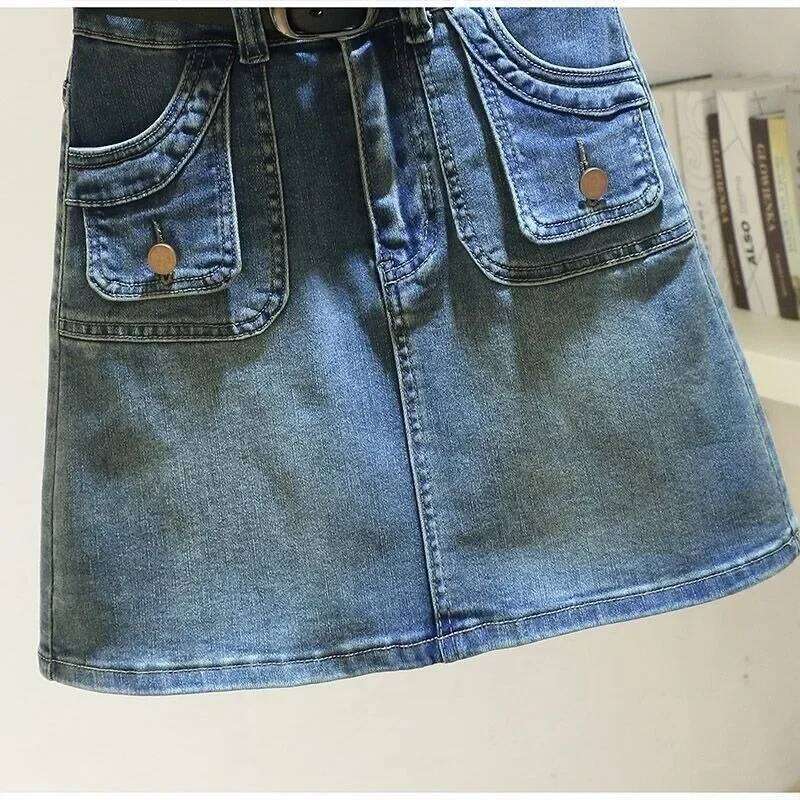 Women's Denim Skirt Zipper Blue High Waist Short Coquette Mini with Pocket Female Jeans Skirts Tight Gyaru Sexy Wrap Premium V Z260314