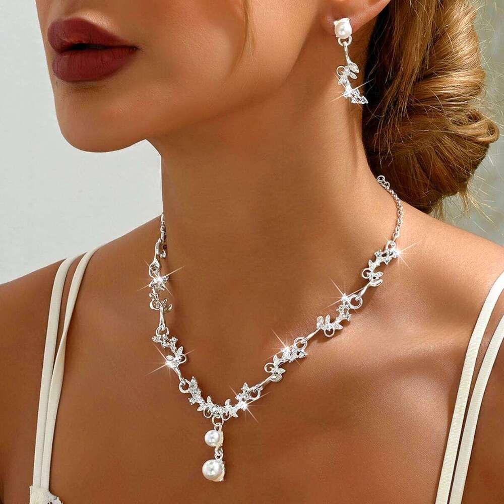 Bridal necklace earrings two-piece set wedding dress accessories Korean collarbone chain women's crystal jewelry wedd Z260313