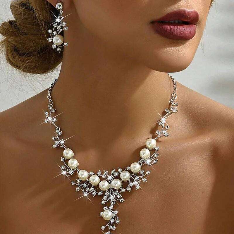 1set Fashion Necklaces Party Daily Sacrament Wedding Accessories Women's Pearl Earrings Jewelry Set Z260313