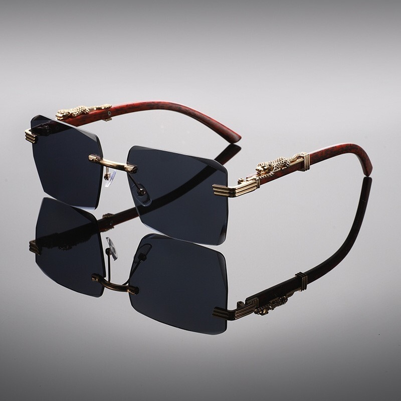 Luxury Brand Designer Sunglasses New Frameless Small Square Sunglasses For Men And Women With Jaguar Decoration And Leopard Head Design, Fashion Sungl