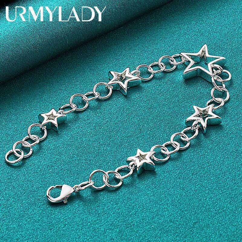 URMYLADY 925 Sterling Silver Five Pointed Star Chain Bracelet For Woman Wedding Party Fashion Jewelry Z260313