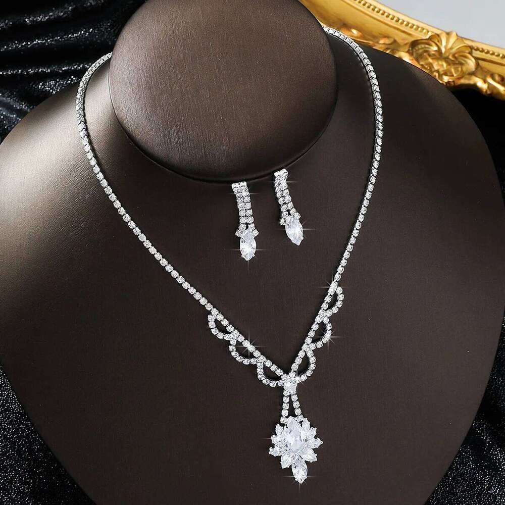 3PC women's fashionable rhinestone flower wavy necklace earrings jewelry set wedding party holiday gift Z260313
