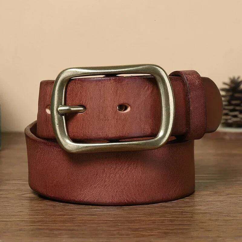 3.8 Width High Quality Pure Cowhide Genuine Leather Men's Fashion Brass Buckle Brand Jeans Belts for Men Luxury Z260226