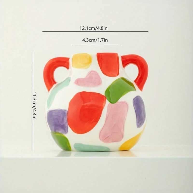 Modern Geometric Ceramic Vase Luxury Home Decor with Dazzling Dopamine Colors Stylish Flower Arrangement for Living Room Y260314