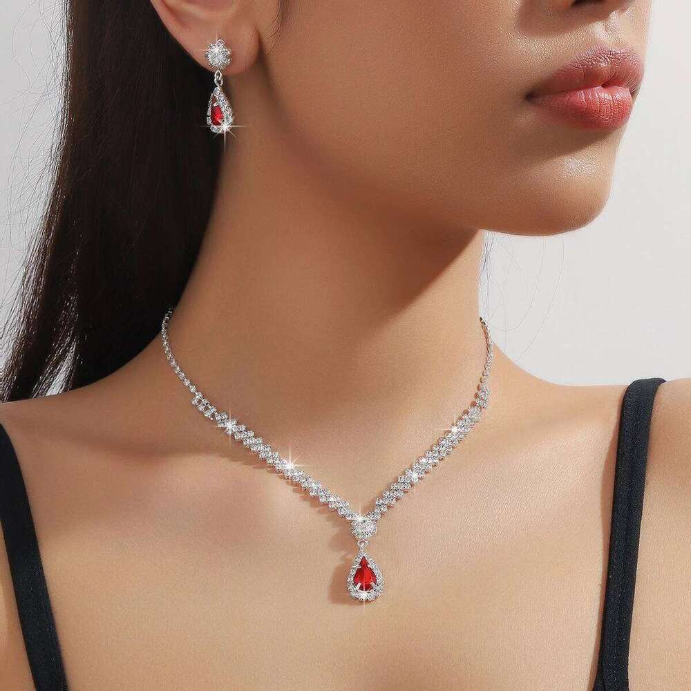 3 Pieces Of Fashionable Women's Water Drop Necklaces Earrings Set For Wedding Season, Banquet And Party Accessories-2910 Z260313