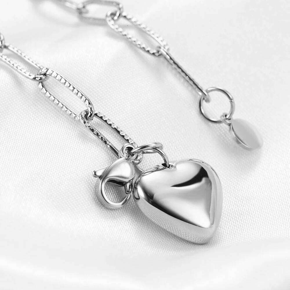 VQYSKO Stainless Steel For Women Heart Pendant Fashion Chain Bracelets women Thick Bracelet Jewelry Z260313