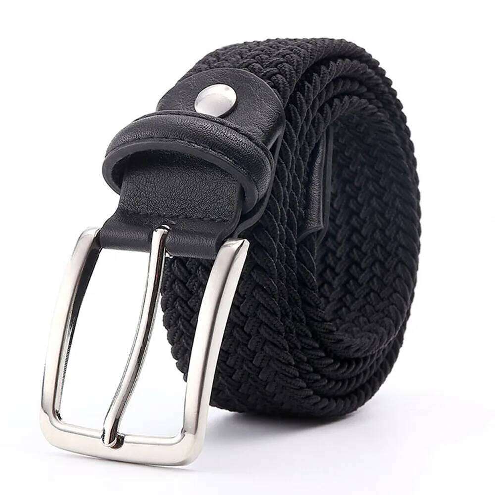 2020 New Design Men Belt Elastic Woven 3.3CM Wide Blue Black Brown Luxury Gift Girls Matching Jeans Accessories 90CM-135CM Z260226