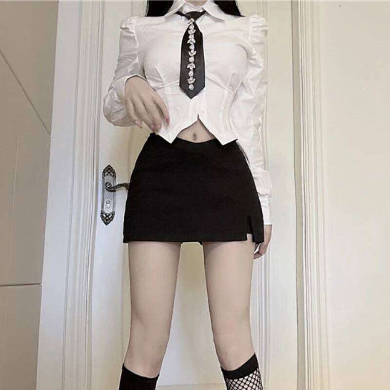 S-4XL Black Mini Skirts Women Sexy Side Slit Slim A-line High Waist Hot Girls Sweet American Streetwear All-match Z260314