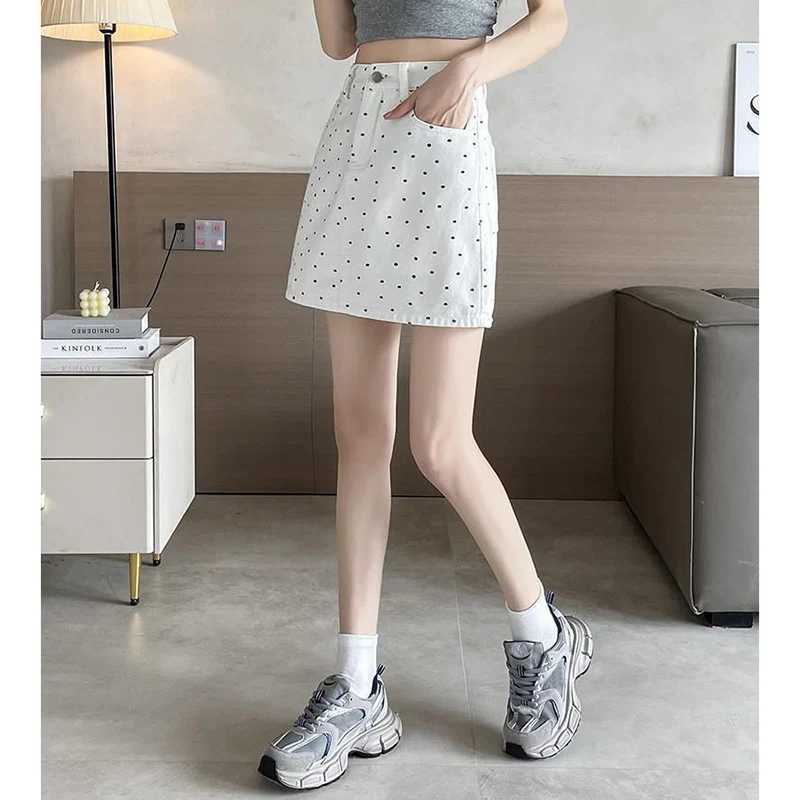 Summer Lady Slim Fit High Waist Denim Skirt s Chic Fashion Wave Point Jeans Dress Women Korean Thin Daily Short Skirt M260316