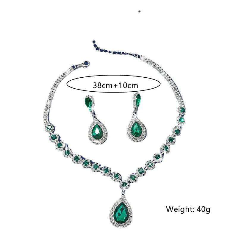 FYUAN Luxury Red Green Blue Crystal Necklace Earrings For Women Water Drop Pendant Wedding Bride Jewelry Sets Z260313