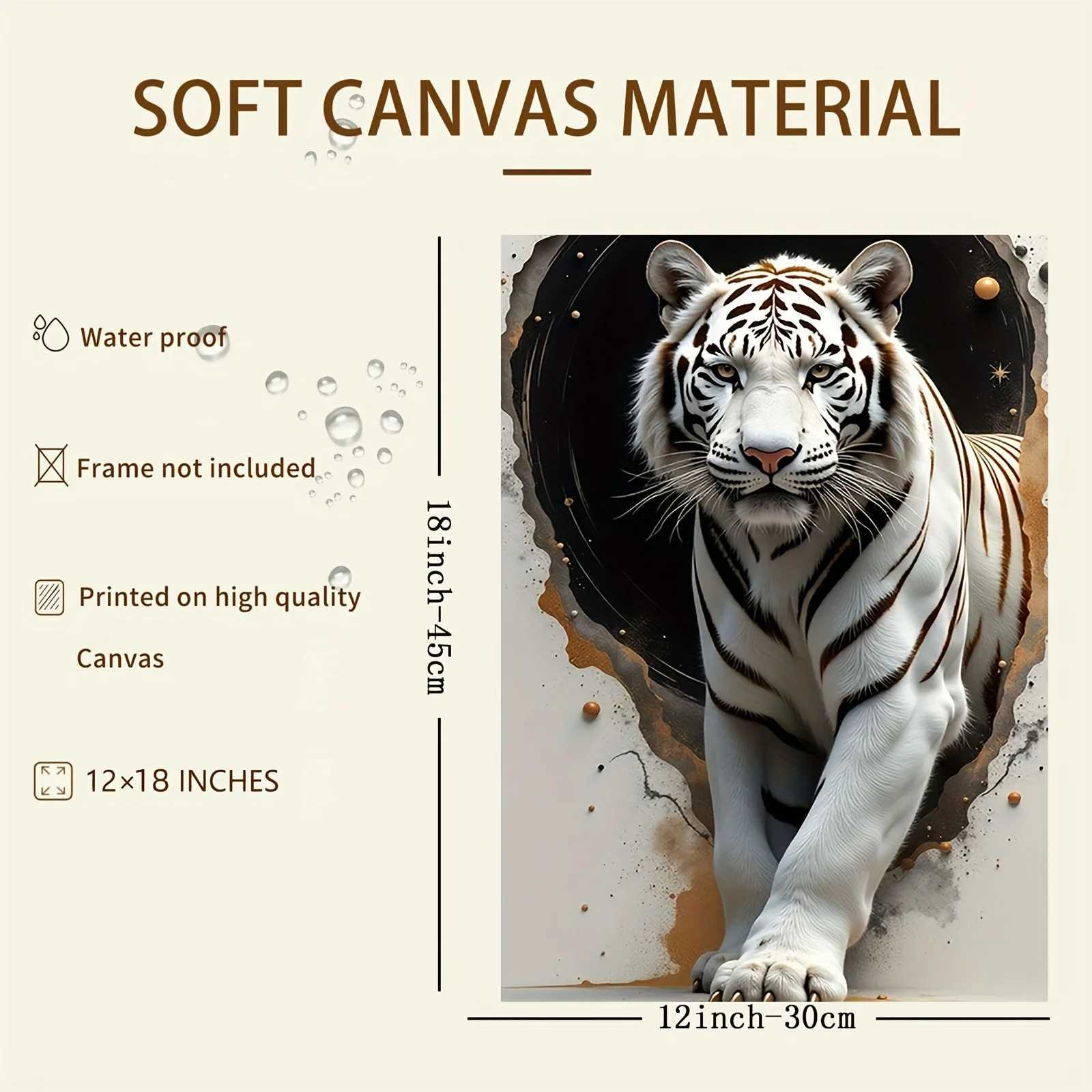 White Tiger with Cosmic Background Canvas Print 3D Illusion Art Bold Animal Design Frameless for Home Office Decor D260314