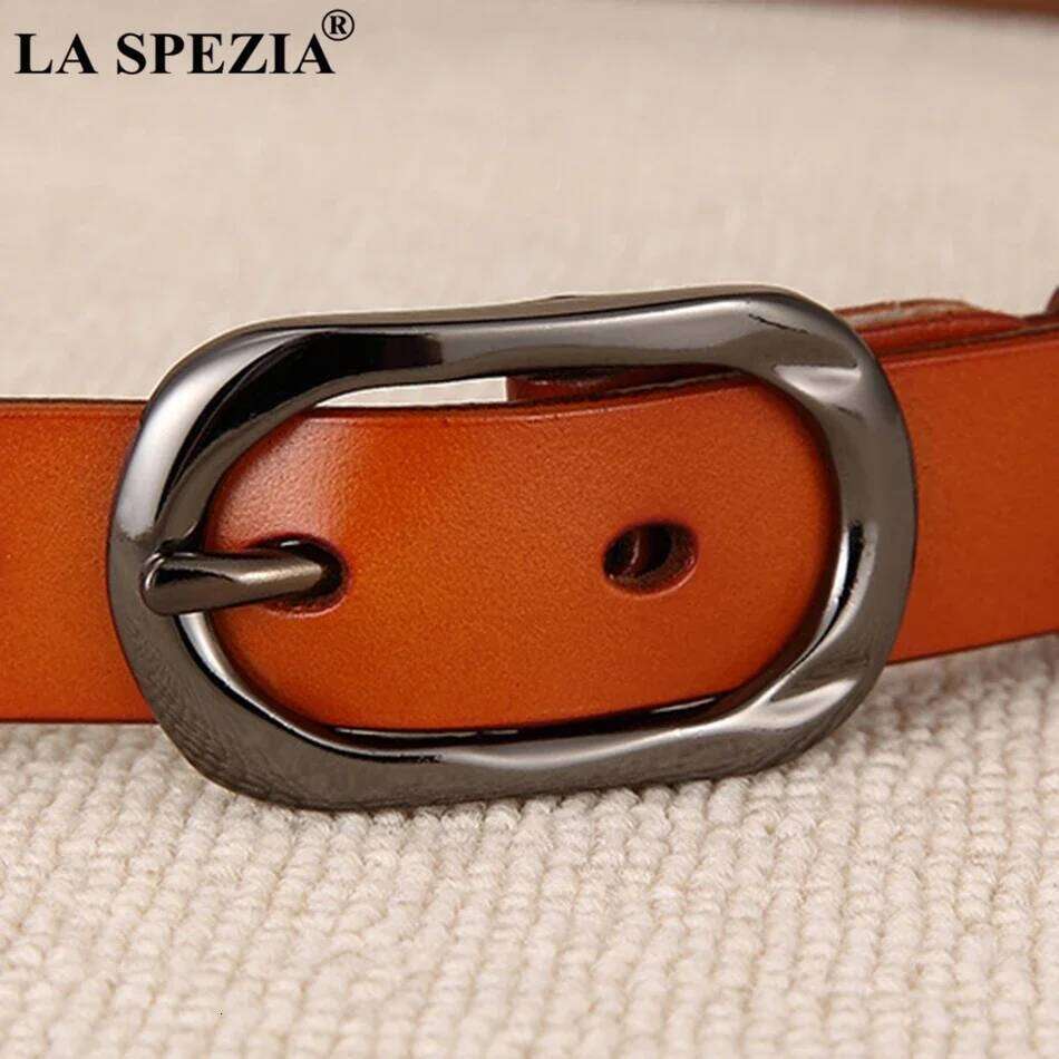 LA SPEZIA Genuine Women Burgundy Pin Buckle Female Vintage Brand Real Leather Ladies Classic Belt For Jeans Z260226