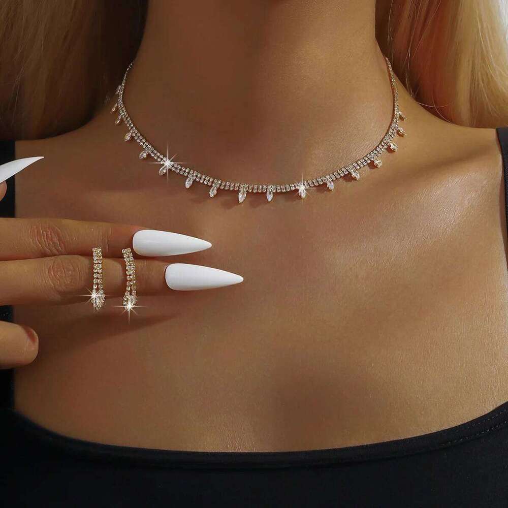Europe America's best-selling rhinestone tassel simple and elegant necklace set, bridal jewelry, wedding jewelry Z260313