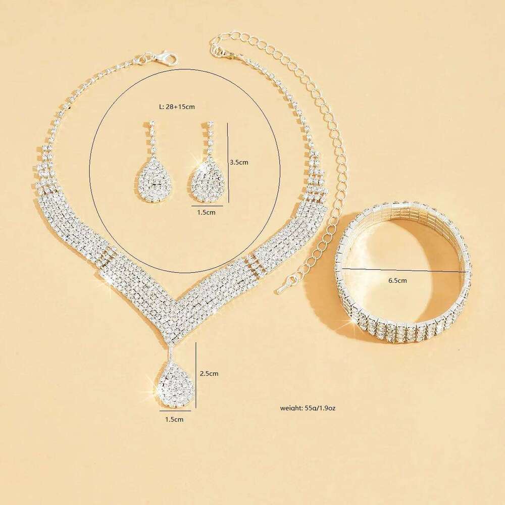 4PC Copper Claw Chain with Full Diamond Earrings, Necklace, Bracelet, Jewelry Set, Women's Wedding Banquet, Festival Gift -9174 Z260313