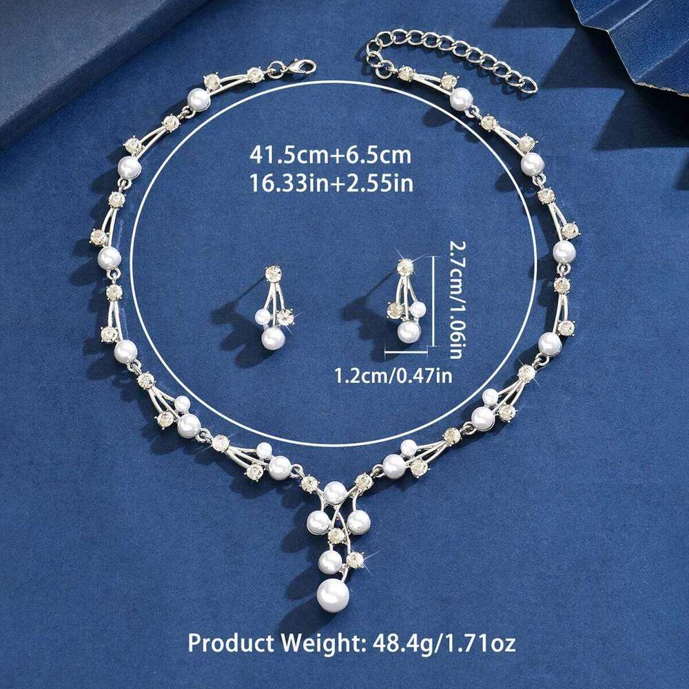 Cross border hot selling versatile pearl necklace earrings two-piece for women's bridal wedding dress set with accessories Z260313
