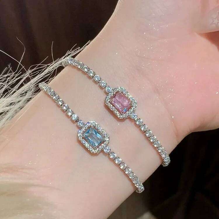 Shiny Square Zircon Bracelet for Women Girls Delicate Rhinestone Chain Bracelets Bangles Party Wedding Bride Jewelry Wholesale Z260313