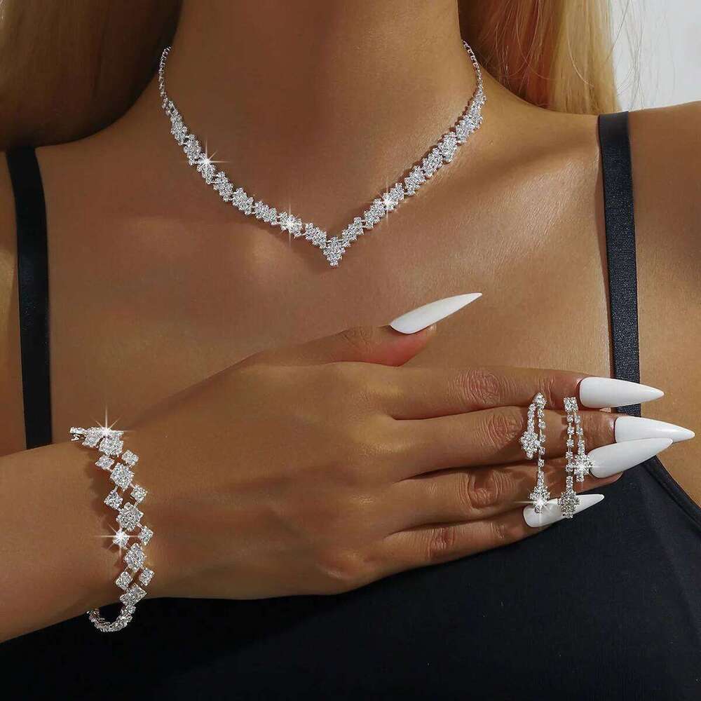 3pcs Bridal Set Silver Plated Rhinestone Fold Clutch Bracelet Tassel Earrings Wedding Jewelry Gift Trendy Style Z260313