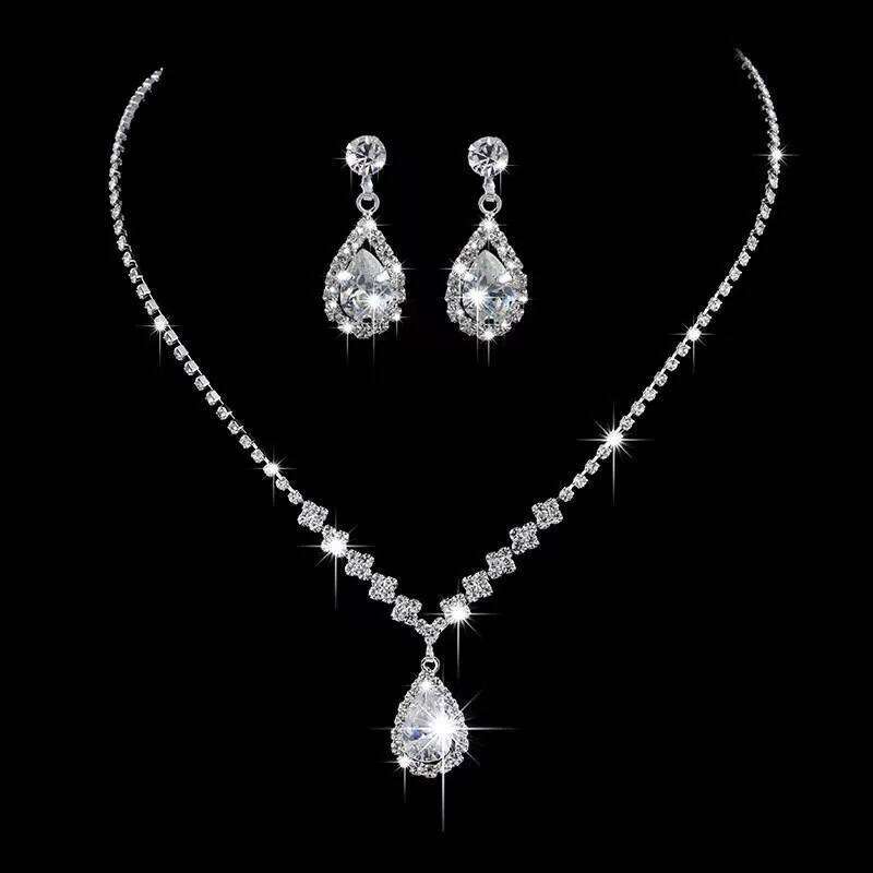3PC Season Women's Fashion Copper Inlaid Water Drop Necklace Earrings Jewelry Set Wedding Banquet Party Holiday Gift Z260313