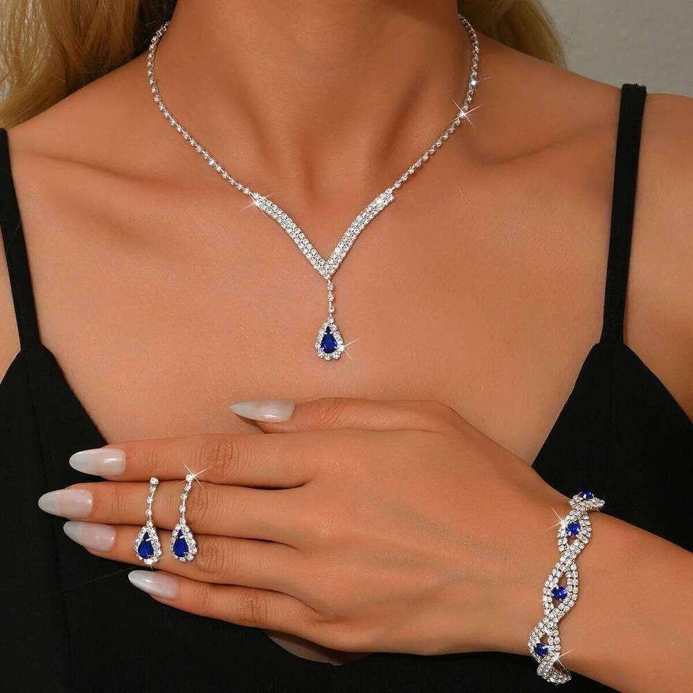 4PC Women's Fashion Water Drop Necklace Earrings Bracelet Jewelry Set Suitable for Wedding, Party, Festival Gifts Z260313