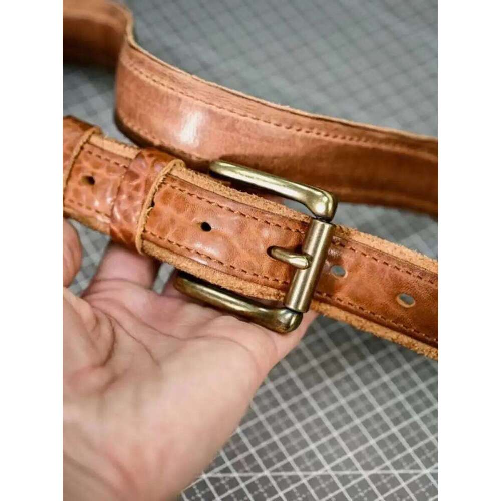 LB02 Vintage Distressed Genuine Leather With White Buckle for Jeans Men Belt Z260226