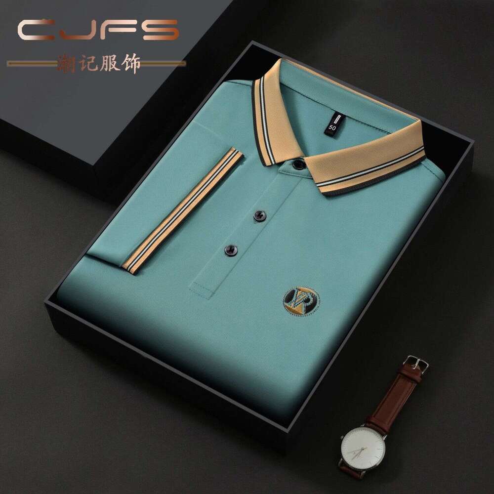 Summer new men's short-sleeve T-shirt, loose casual embroidered polo shirt for middle-aged and elderly men, dad-style top