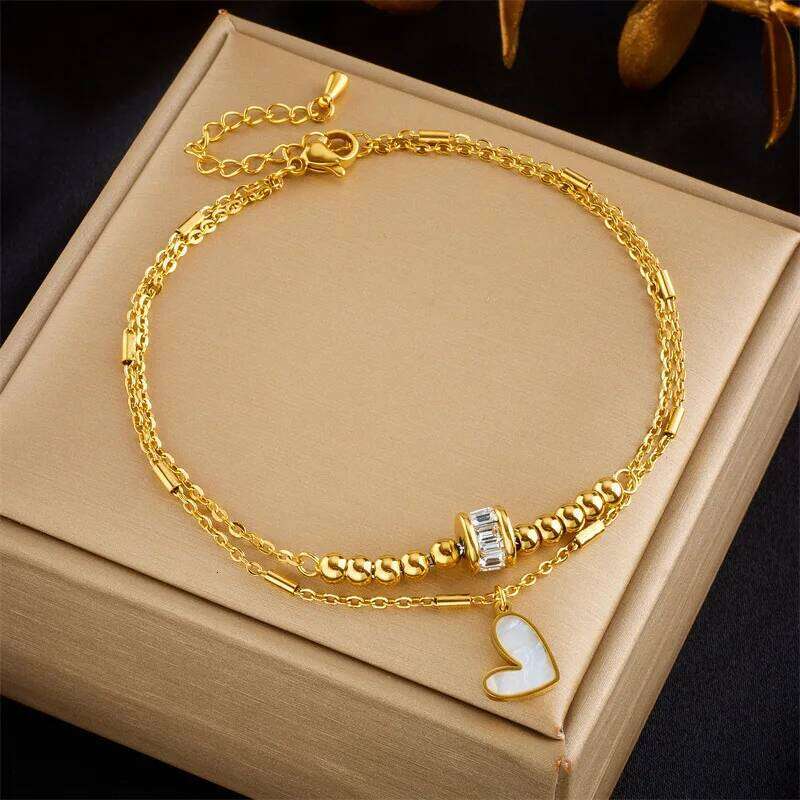 ZAKOL Stainless Steel Heart Love Anklets For Women Girl Fashion Double Layer Chains Ankle Accessories Jewelry Gift Z260313