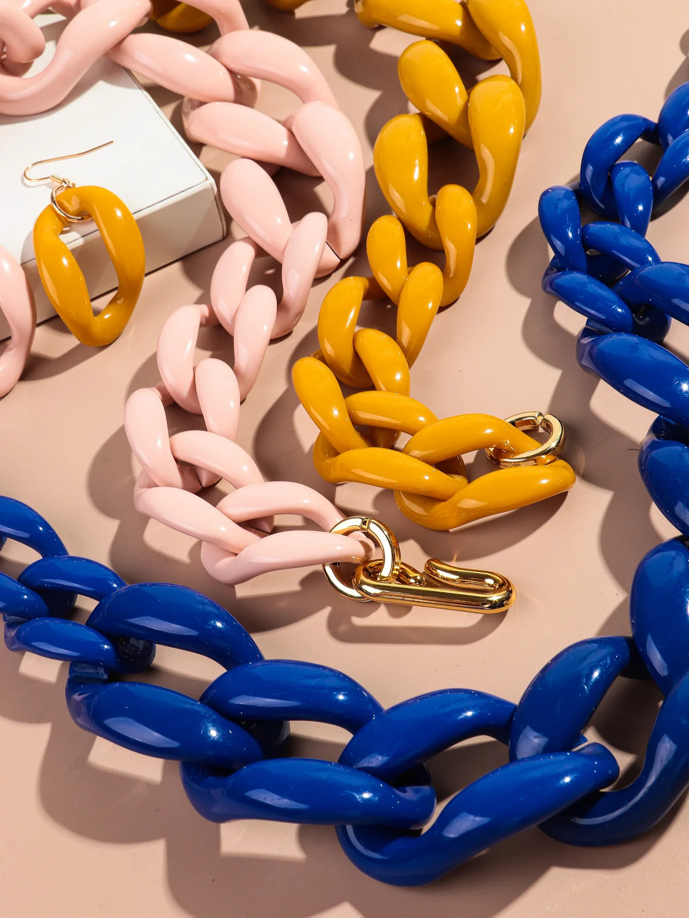 Punk Big Link Acrylic Choker Earrings Set for Women Men Vintage Chunky Chain Necklaces Statement Party Jewelry Gifts 260312