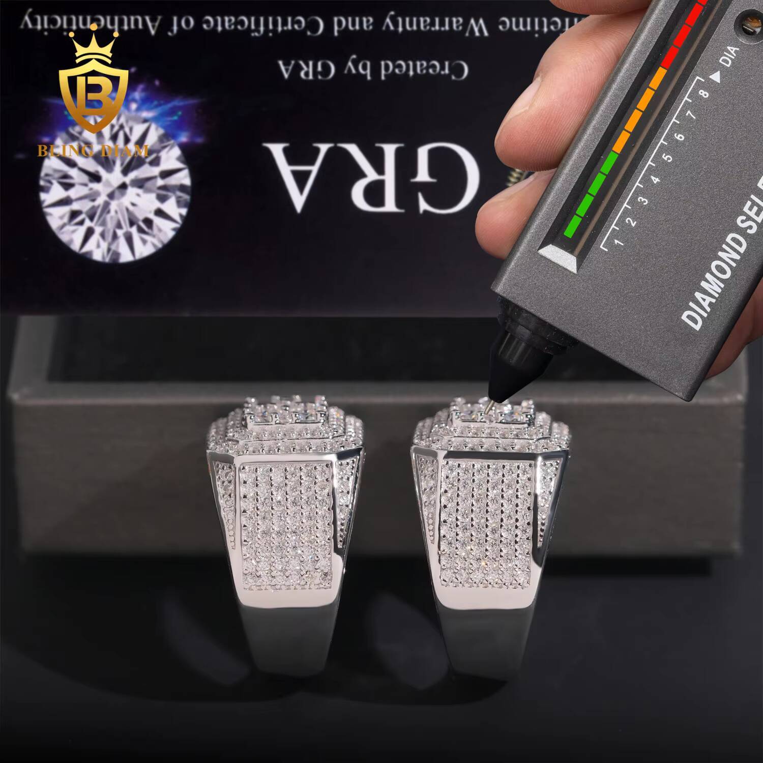 Fashion Hot Selling Fine Jewelry 925 Sterling Silver VVS Diamond Hip Hop Men Rings Iced Out Ring Moissanite