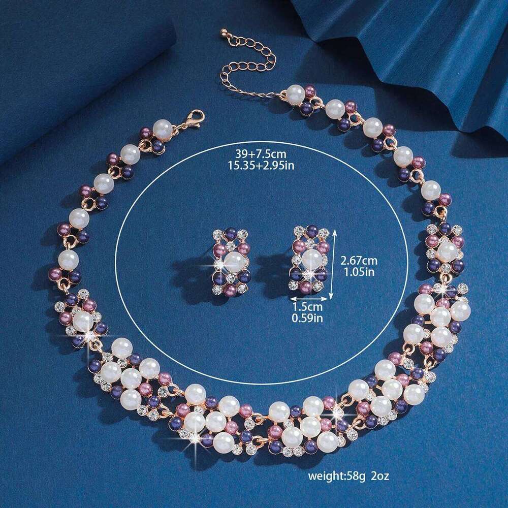 3PC Women's Fashion Multi color Imitation Pearl Necklace Earrings Jewelry Set Wedding Party Festival Gift-8352 Z260313