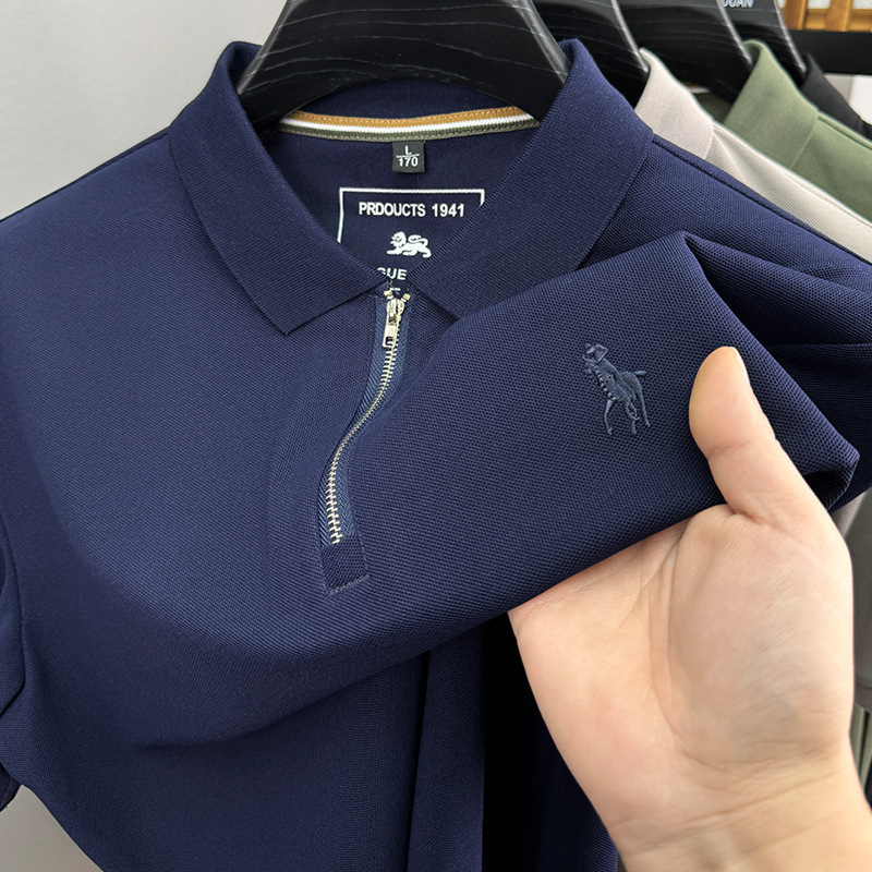Luxury Brand Designer Clothes Zipper POLO Shirt Summer Men's Trendy Turn-Down Collar Short-Sleeve Korean Style Casual Fashion T-Shirt Men's 