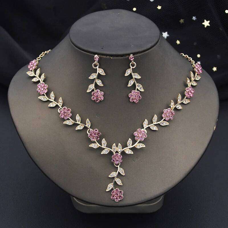 Exquisite 16 Colors Flower Jewelry Rhinestone Pendant Party Women Fashion Romantic Wedding Necklace Earring Set 3pcs Gifts Z260313