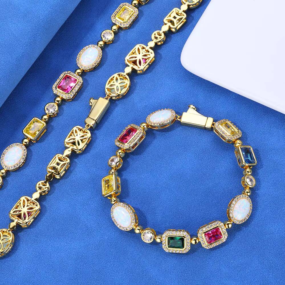 NUOYA Luxury Geometric Opal Bracelet 925 Silver VVS Moissanite Chain Multi-Color Zircon Fine Jewelry