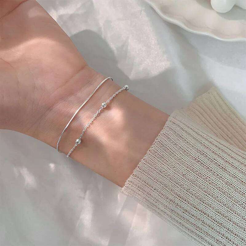 ANENJERY Silver Color Beaded Chain for Women Double Layer Bracelet Gifts Jewelry Z260313