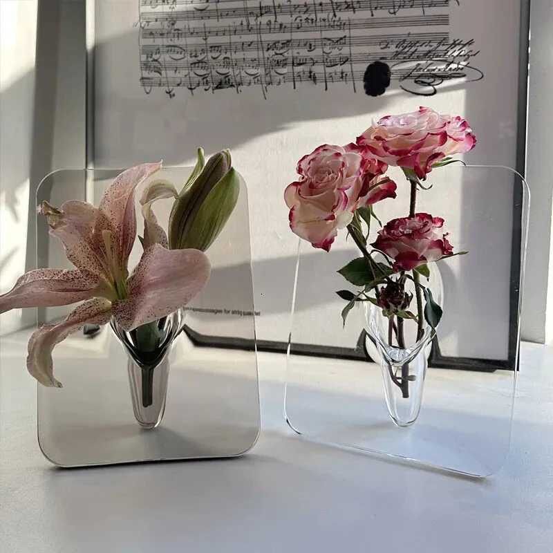 Minimalism Transparent Vase Flowers Pots Desk Decoration Flower Arrangement Geometry Square Floral Vases Room Aesthetic Decor Y260314