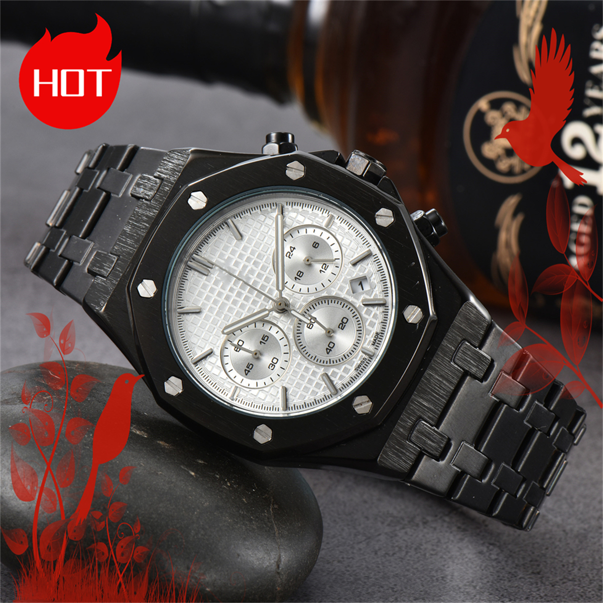 New APity ROYALity OAKity Fashion watch Mens Automatic Quartz Movement High Quality Wristwatches Hour Hand Display Metal Strap Simple Luxury Popular Watches #3618