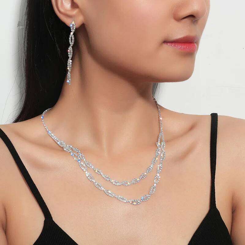 FYUAN Multilayer Geometric Rhinestone Earrings For Women Crystal Necklace Wedding Bride Jewelry Sets Accessories Z260313