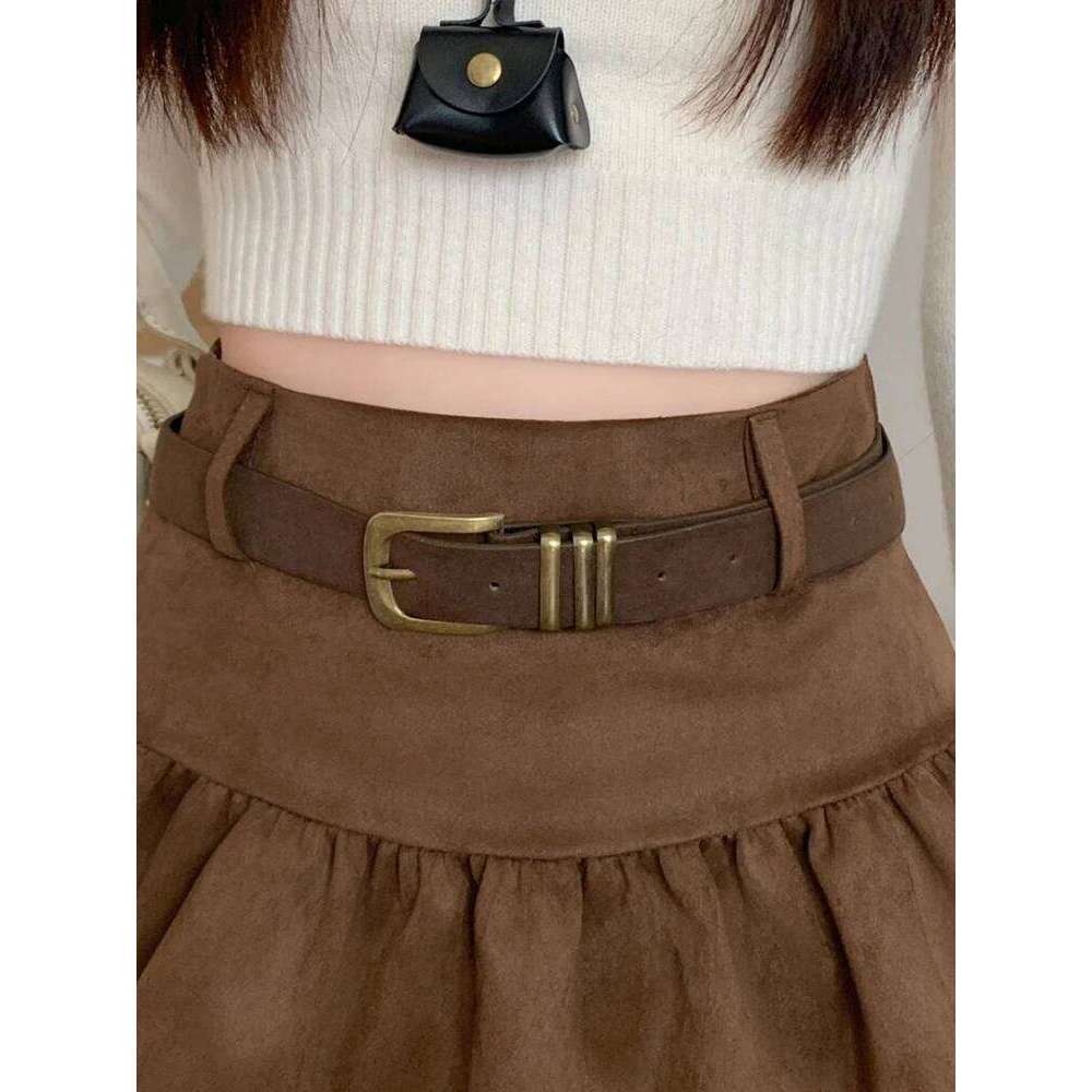 Korean Style Vintage Sweet Cool Suede Cake Skirt For Women Autumn Winter Streetwear Double Layered Short Skirts Woman Z260314