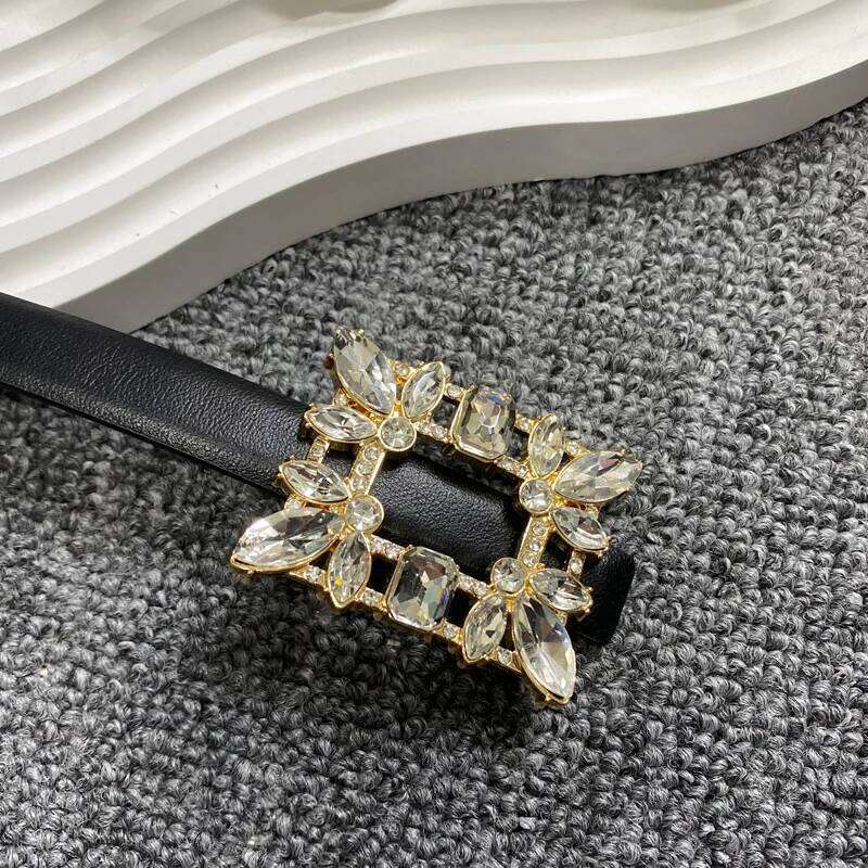 Diamond top layer cowhide genuine leather women, 1.5cm thin belt paired with high-end accessories for suits Z260226