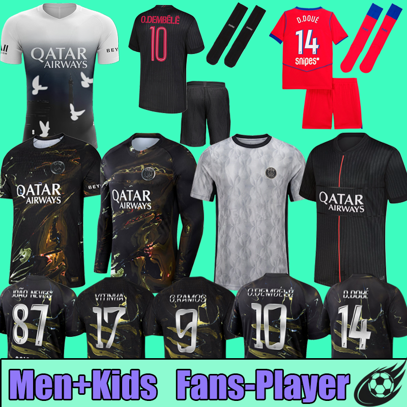psges jersey 26 27 maillot de foot O. DEMBELE hakimi G. RAMOS football shirt soccer jersey kids set pink fourth kit Night Edition 5th tracksuits jacket