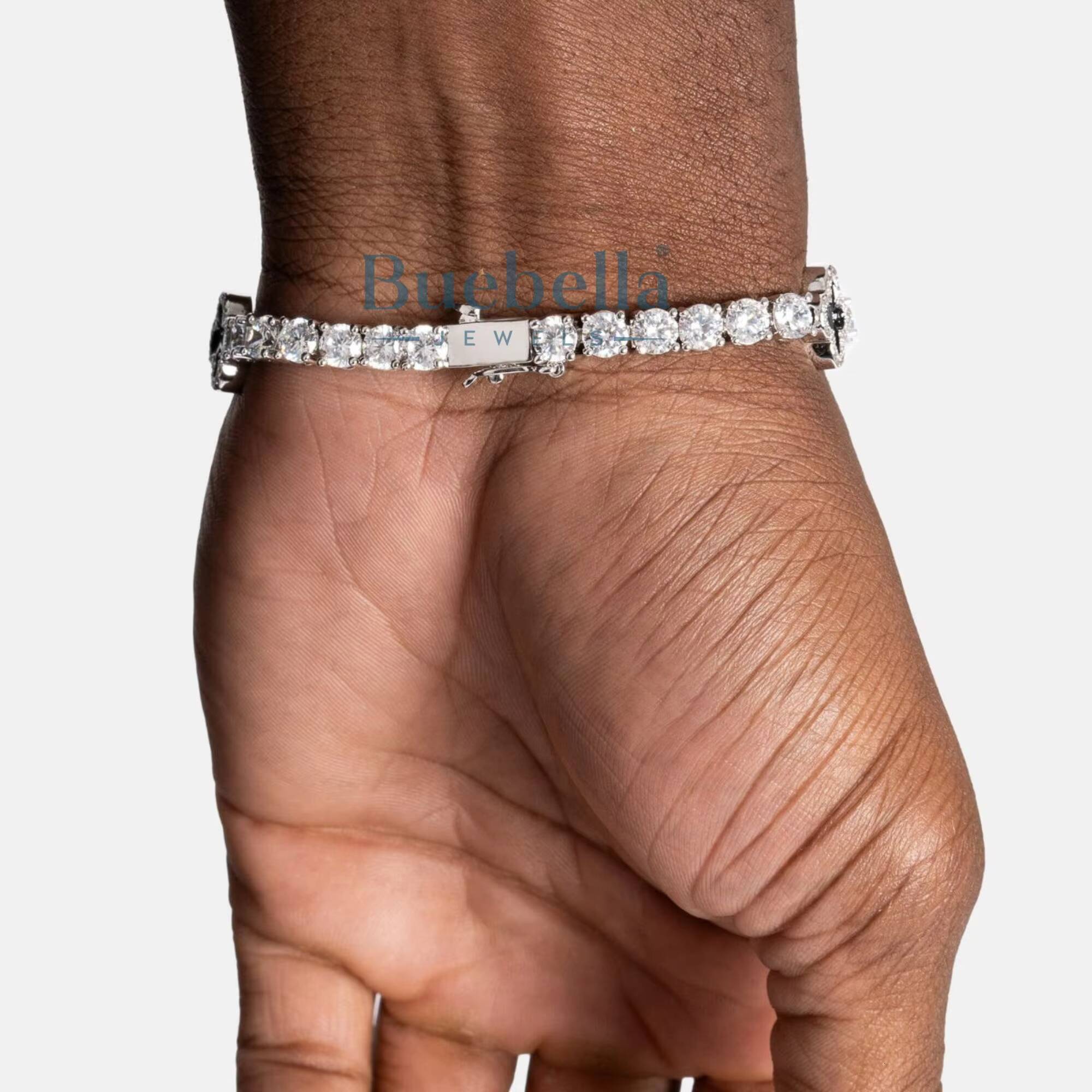 12mm 14K White Gold Plated 925 Silver Tennis Bracelet Fine Jewelry Black Clover Mens Moissanite Bracelets Bangles