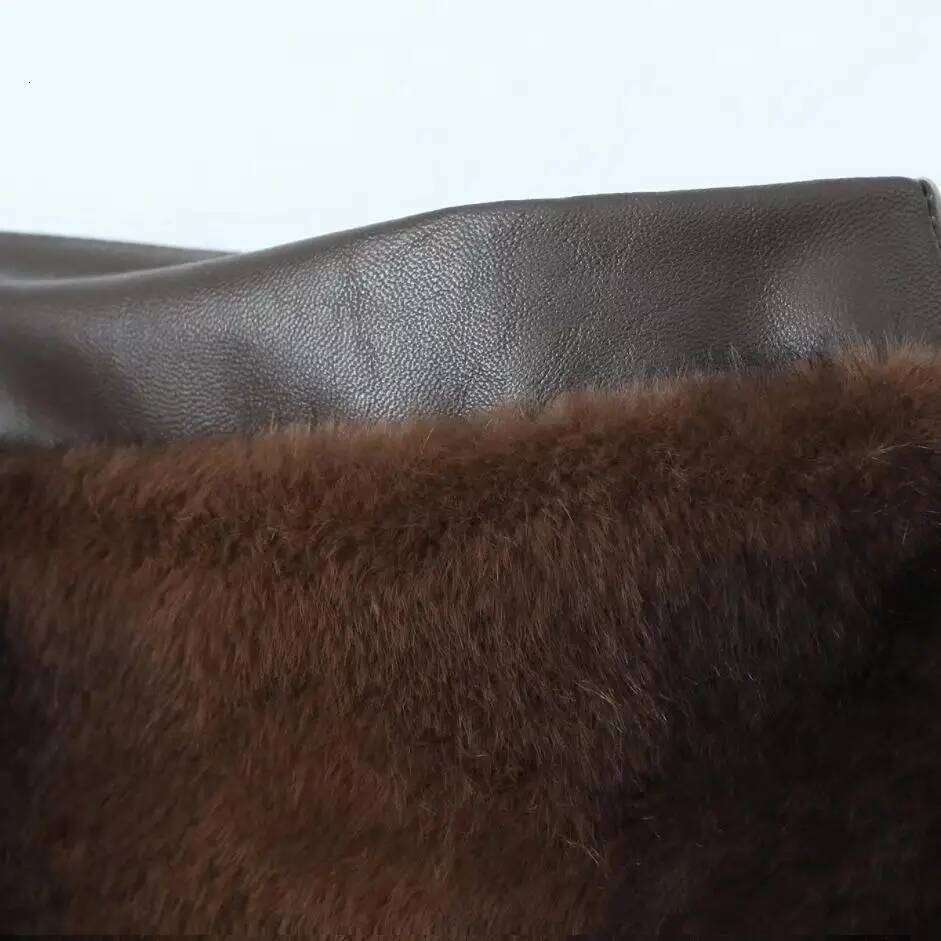 Autumn Winter Faux Fur Skirt For Women High Waist Dark Brown Simple Party American Casual Fashion Female Plush Short Skirts Z260314