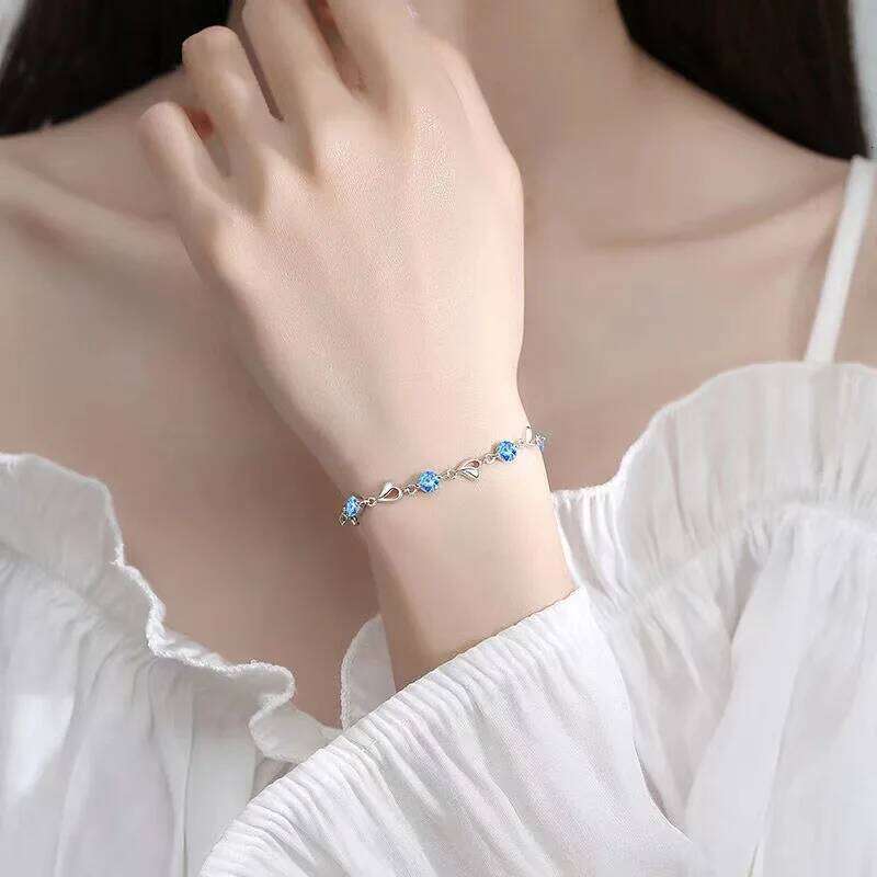 925 Sterling Silver Heart Shaped Zircon Bracelet For Women Retro Korean Blue Crystal Charm Bracelets Original Party Jewelry Gift Z260313