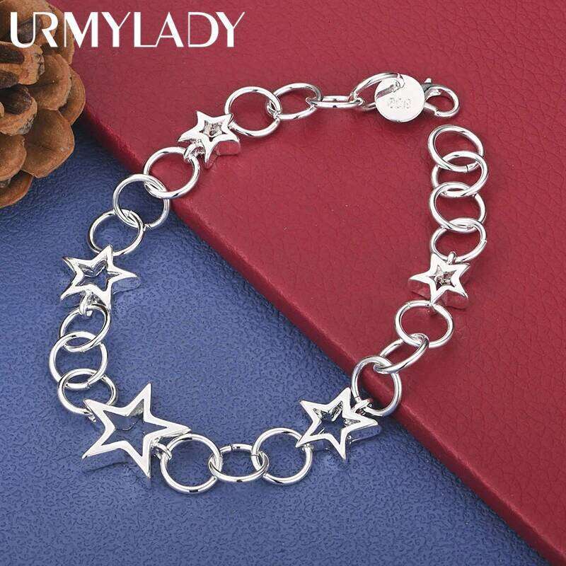 URMYLADY 925 Sterling Silver Five Pointed Star Chain Bracelet For Woman Wedding Party Fashion Jewelry Z260313